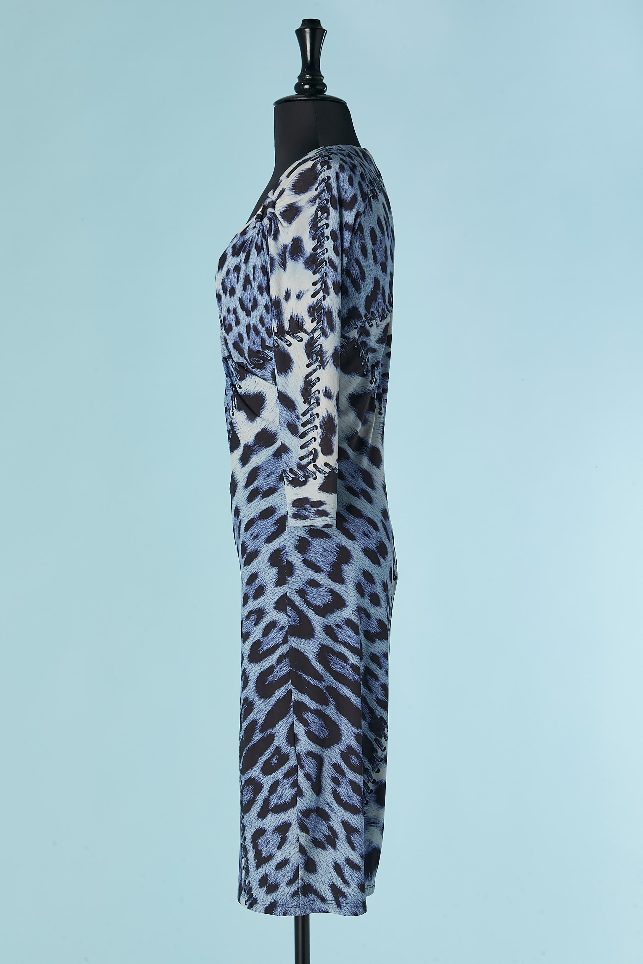 Draped printed jersey dress with gold metal ring ROBERTO CAVALLI In Excellent Condition For Sale In Saint-Ouen-Sur-Seine, FR