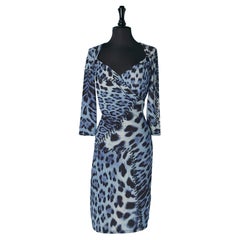 Draped printed jersey dress with gold metal ring ROBERTO CAVALLI