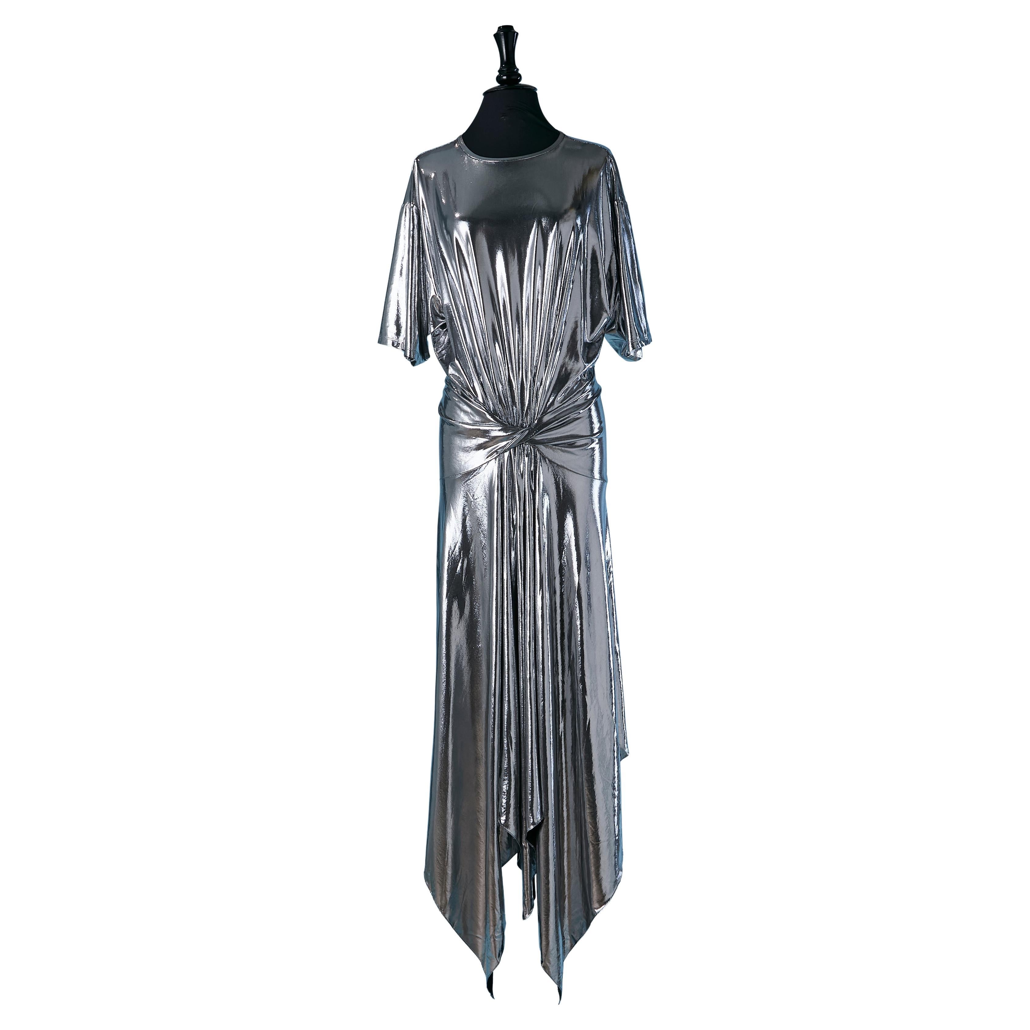 Draped silver jersey cocktail dress ALEXANDRE VAUTHIER For Sale