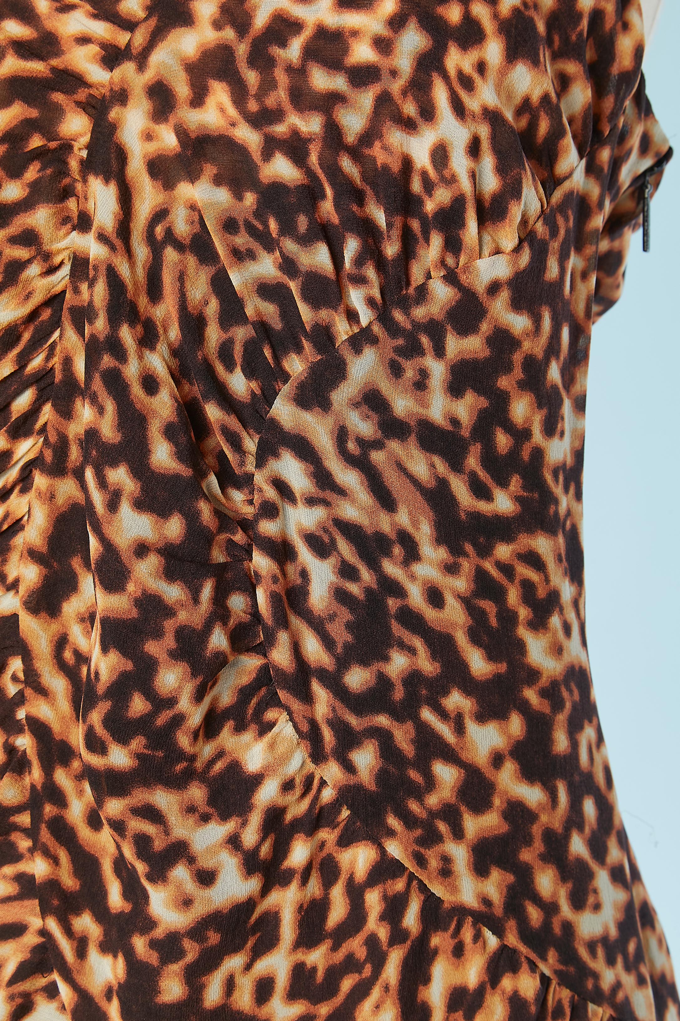 Brown Draped slip dress with leopard print Roberto Cavalli  For Sale