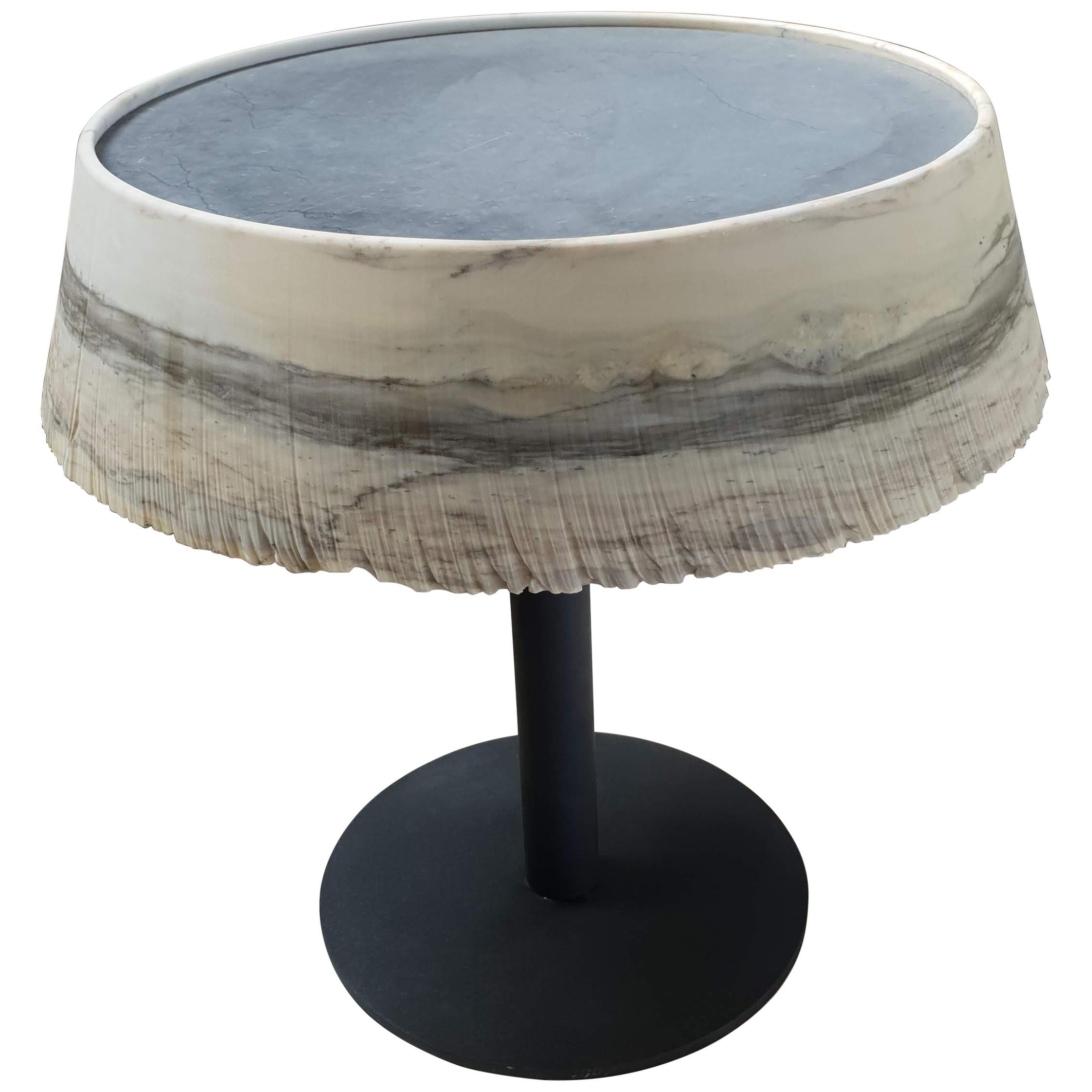 Draped White Zebrino Marble Cocktail Table For Sale