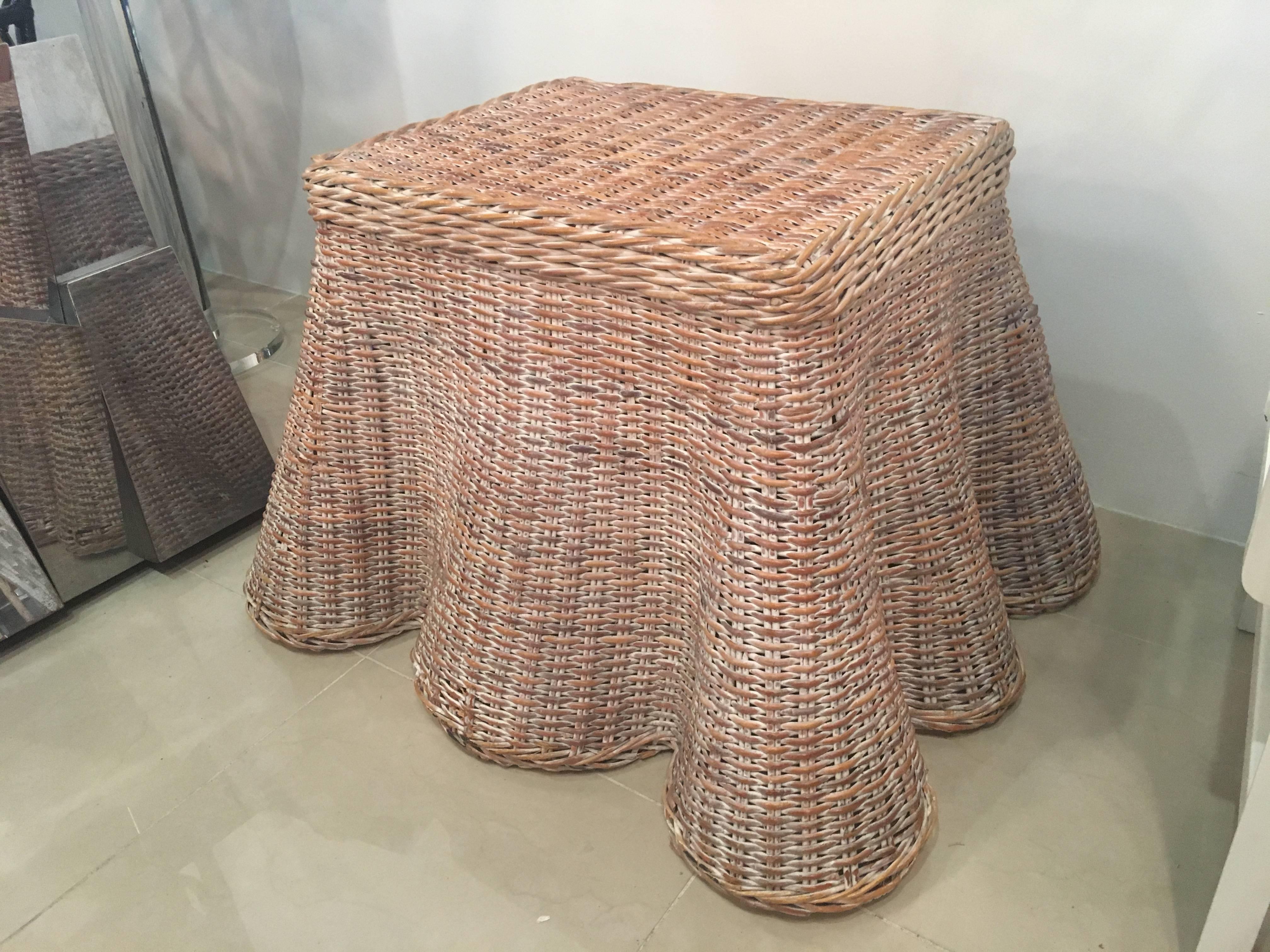Hollywood Regency Draped Wicker Coffee, Cocktail or End Table Vintage