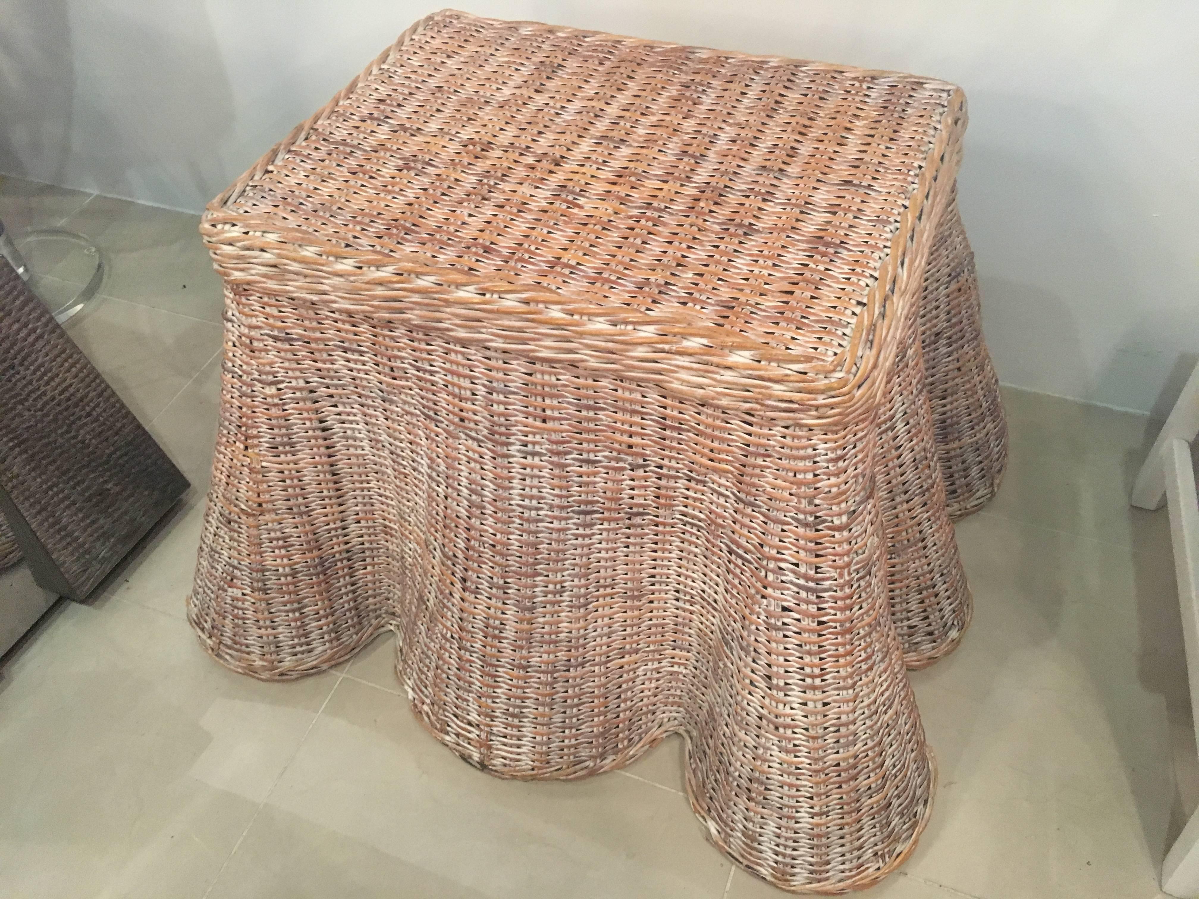 American Draped Wicker Coffee, Cocktail or End Table Vintage