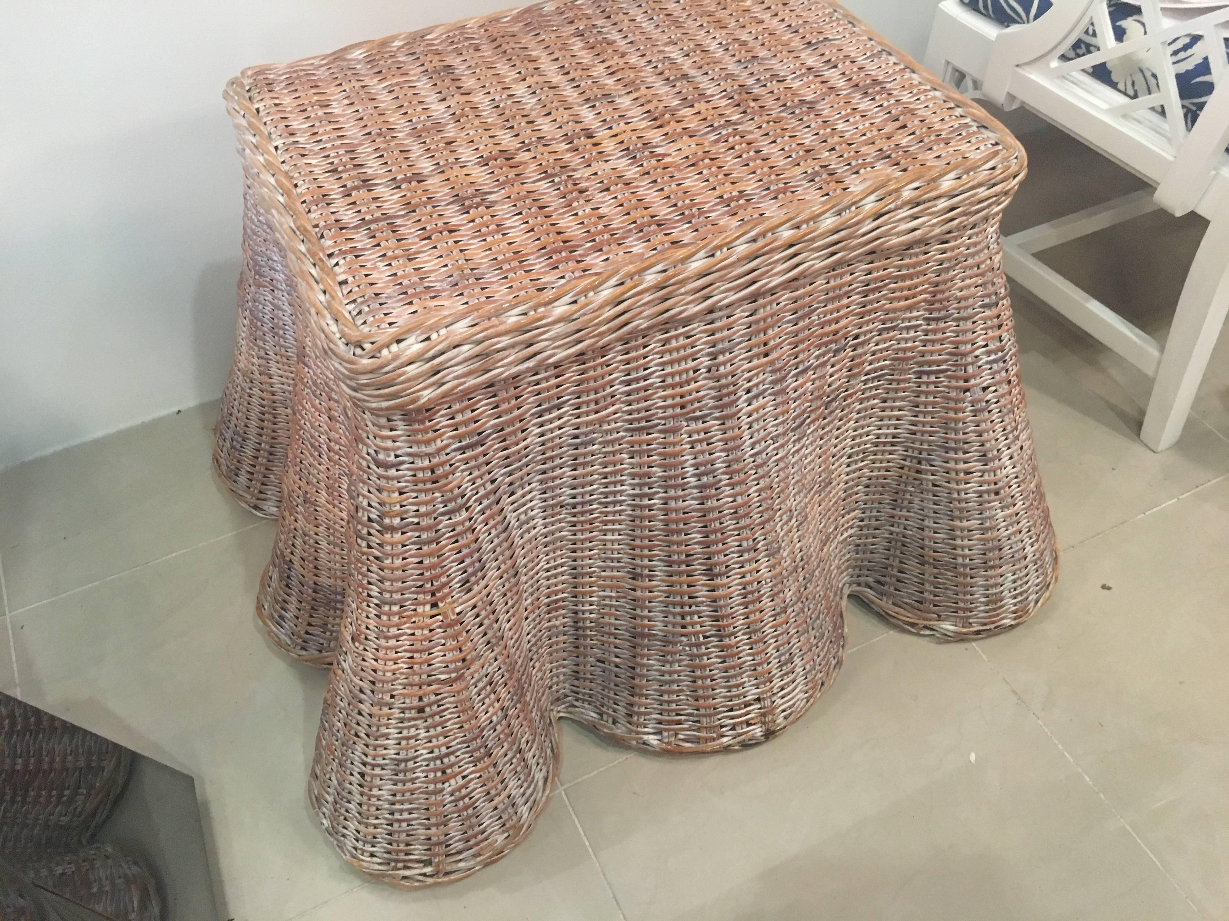 Late 20th Century Draped Wicker Coffee, Cocktail or End Table Vintage