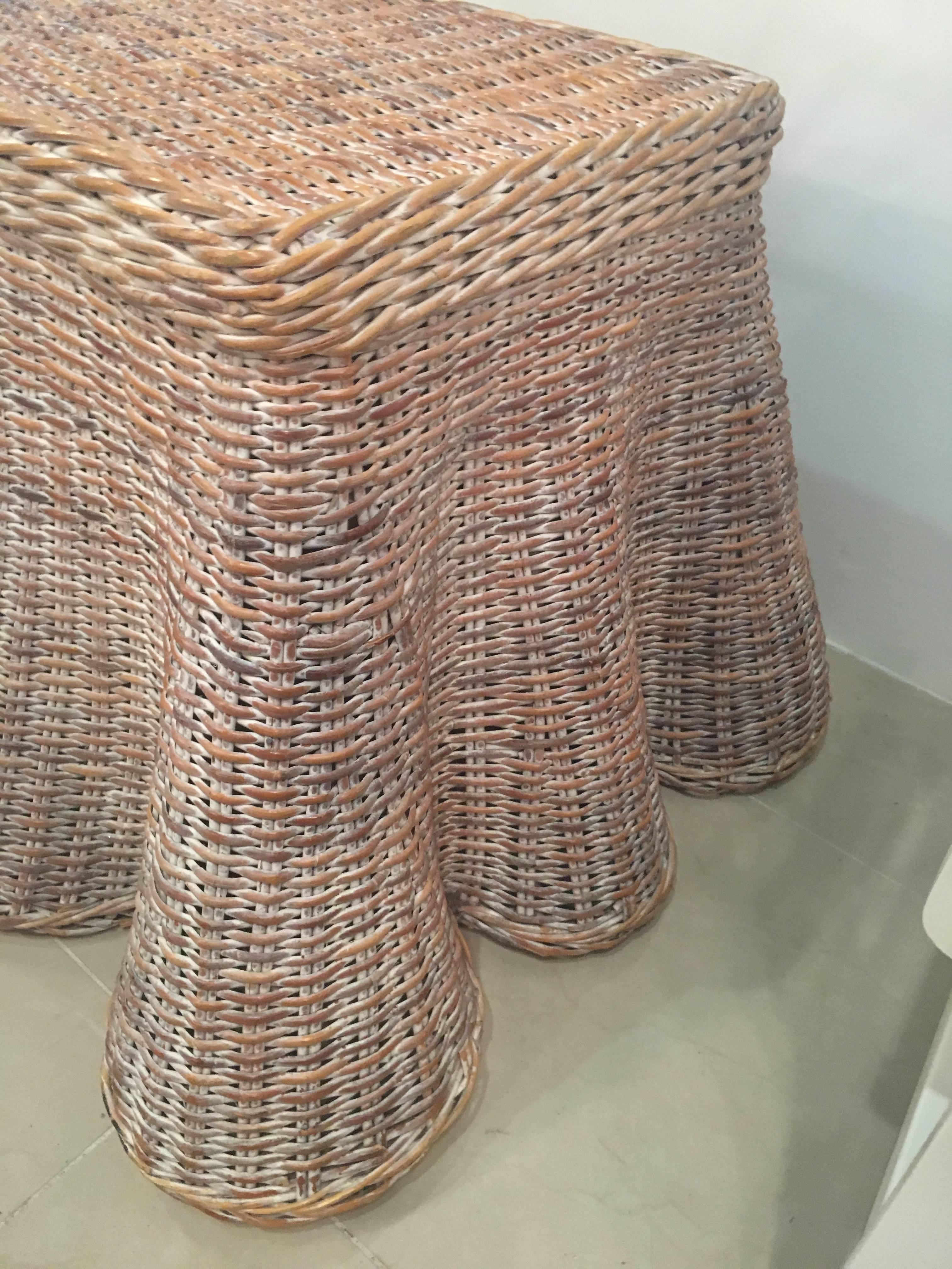 Draped Wicker Coffee, Cocktail or End Table Vintage 1