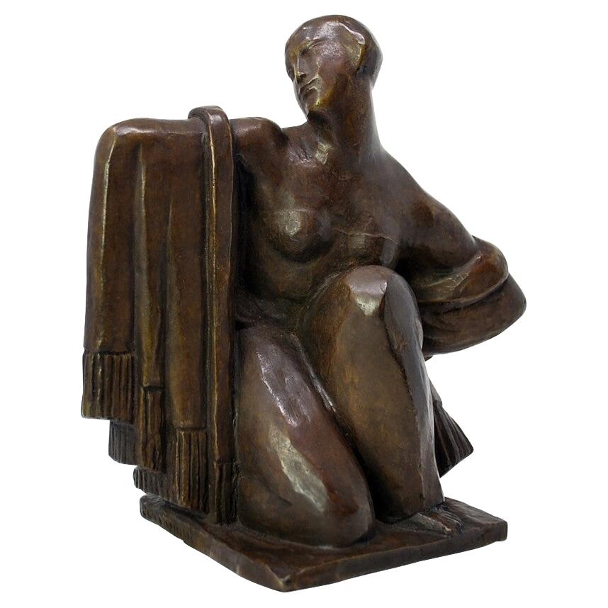 Draped Woman, Art Deco Bronze Sculpture by Jean Canneel, Belgium
