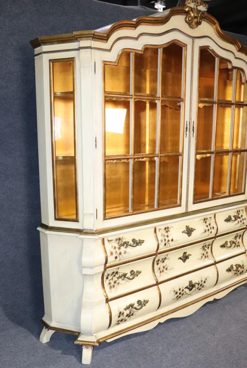 Draper Style Maslow Freen Gold Gilt and Chinoiserie China Cabinet Breakfront 5