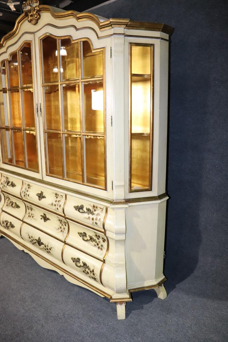 Draper Style Maslow Freen Gold Gilt and Chinoiserie China Cabinet Breakfront 4