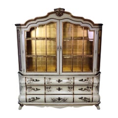 Draper Style Maslow Freen Gold Gilt and Chinoiserie China Cabinet Breakfront
