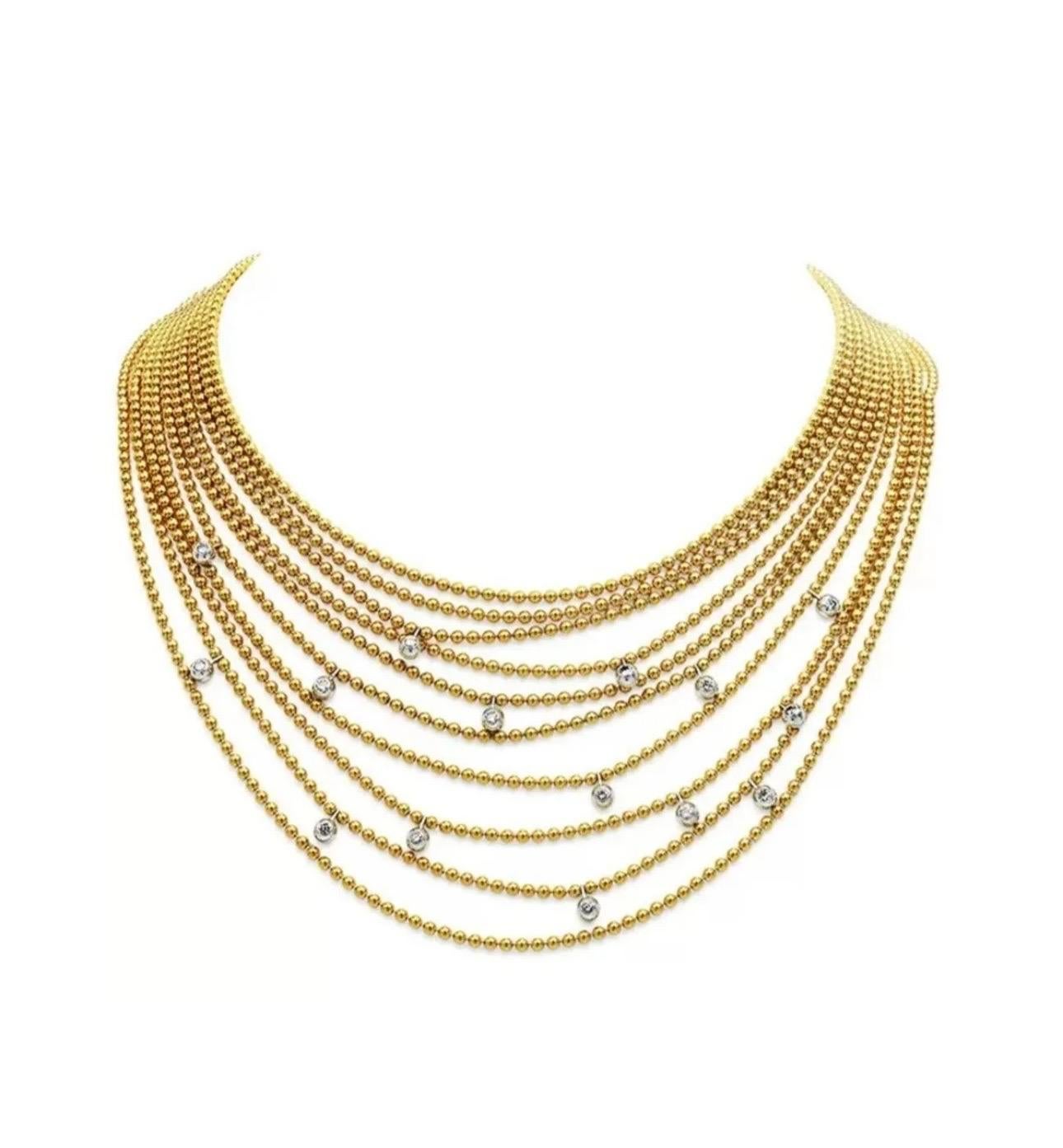 Taille ronde Collier ras du cou Draperie en or jaune 18 carats, 7 couches en vente