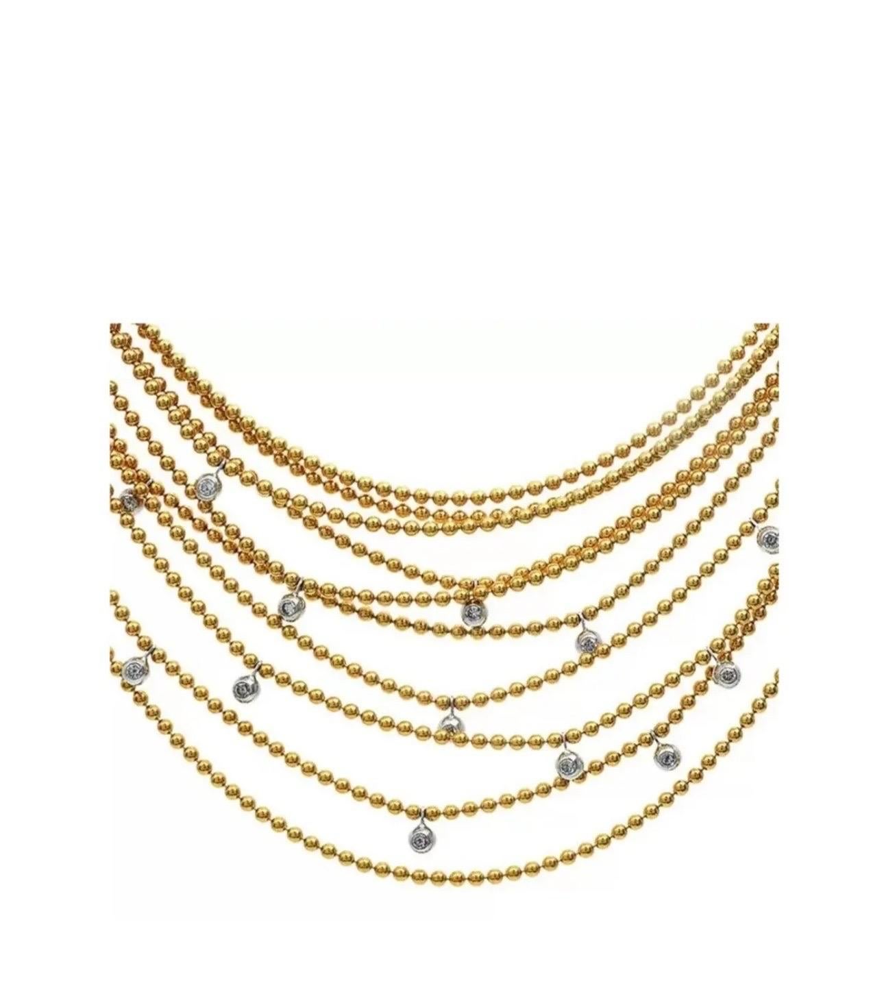 Collier ras du cou Draperie en or jaune 18 carats, 7 couches Pour femmes en vente
