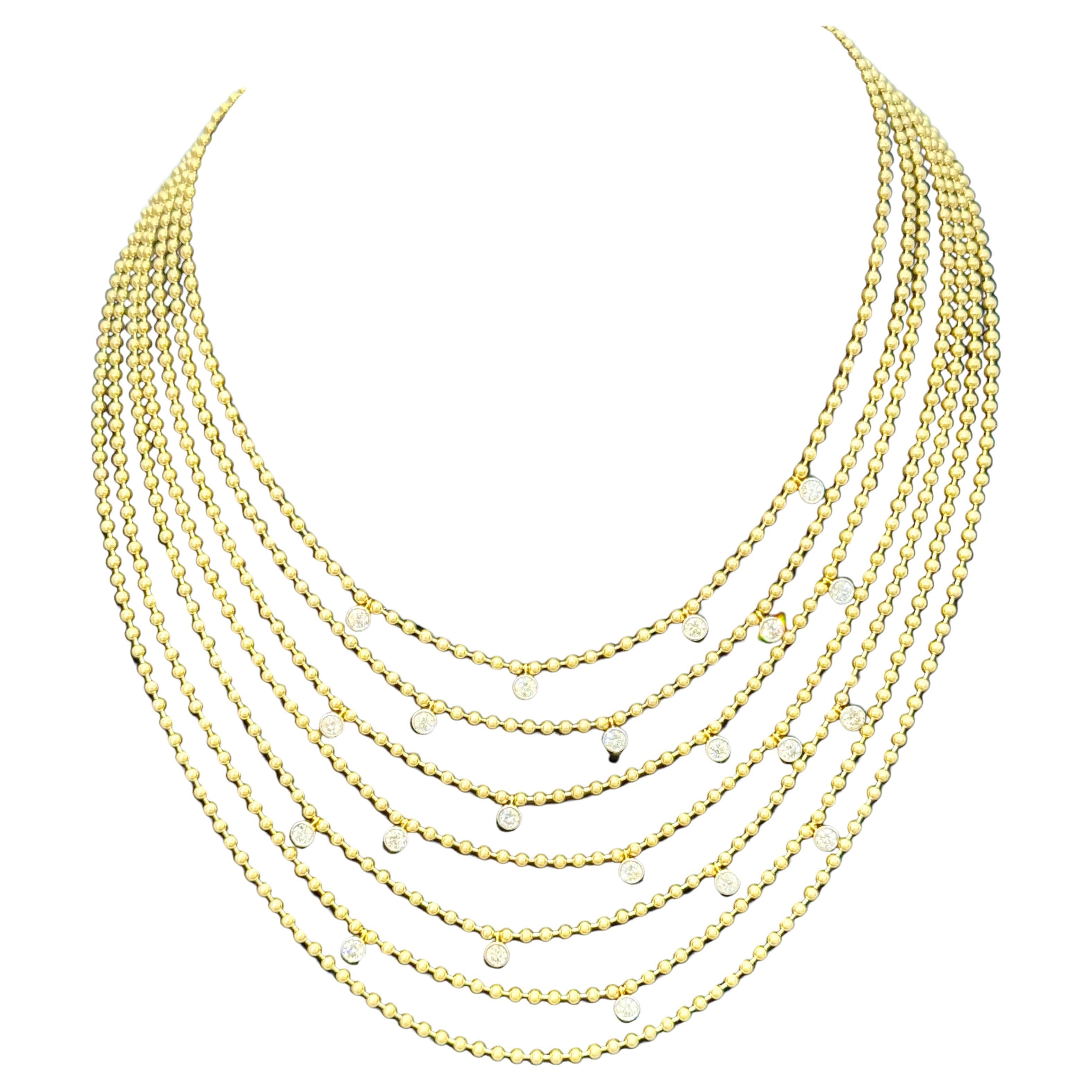 Draperie Diamond 18K Yellow Gold Multi Link Choker Ball Necklace, 7 Layers