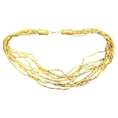 Drapery 96 Gm 24K Yellow Gold Multi Link Rice Necklace, 10 Layers, 17 Inch Long