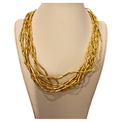 Drapery 96 Gm 24K Yellow Gold Multi Link Rice Necklace, 10 Layers, 17 Inch Long