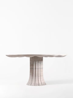 Drapery Table made in Italy from Silver Traverte 51" diam designed by Yaniv Chen