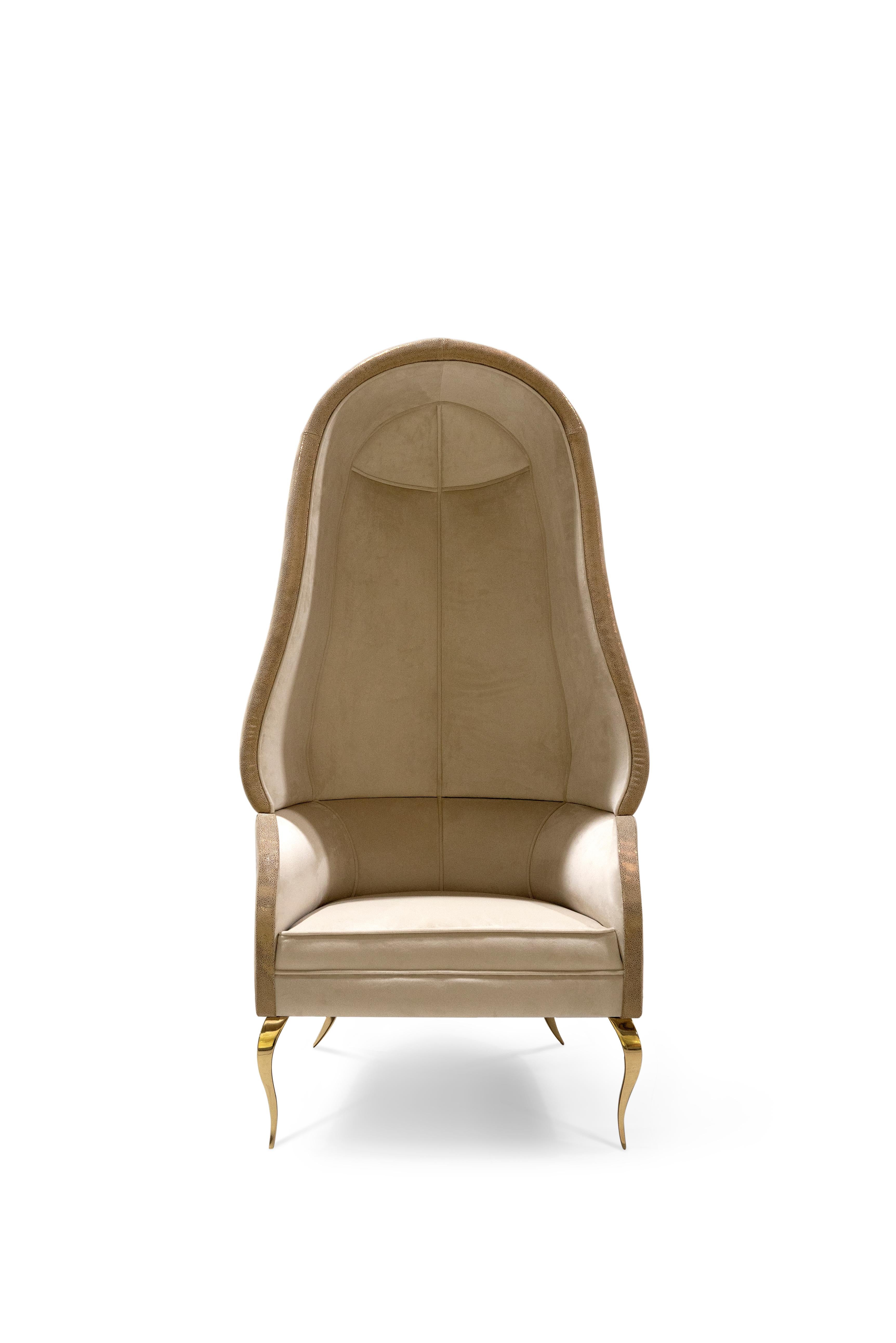 As a tribute to Dorothy Draper's high style we took the classic Drapesse chair and added a bit of the KOKET lavish & sensuous edge. Complete with a flirty new makeover, her exterior is adorned with our cream Crico Leather transitioning to a cream