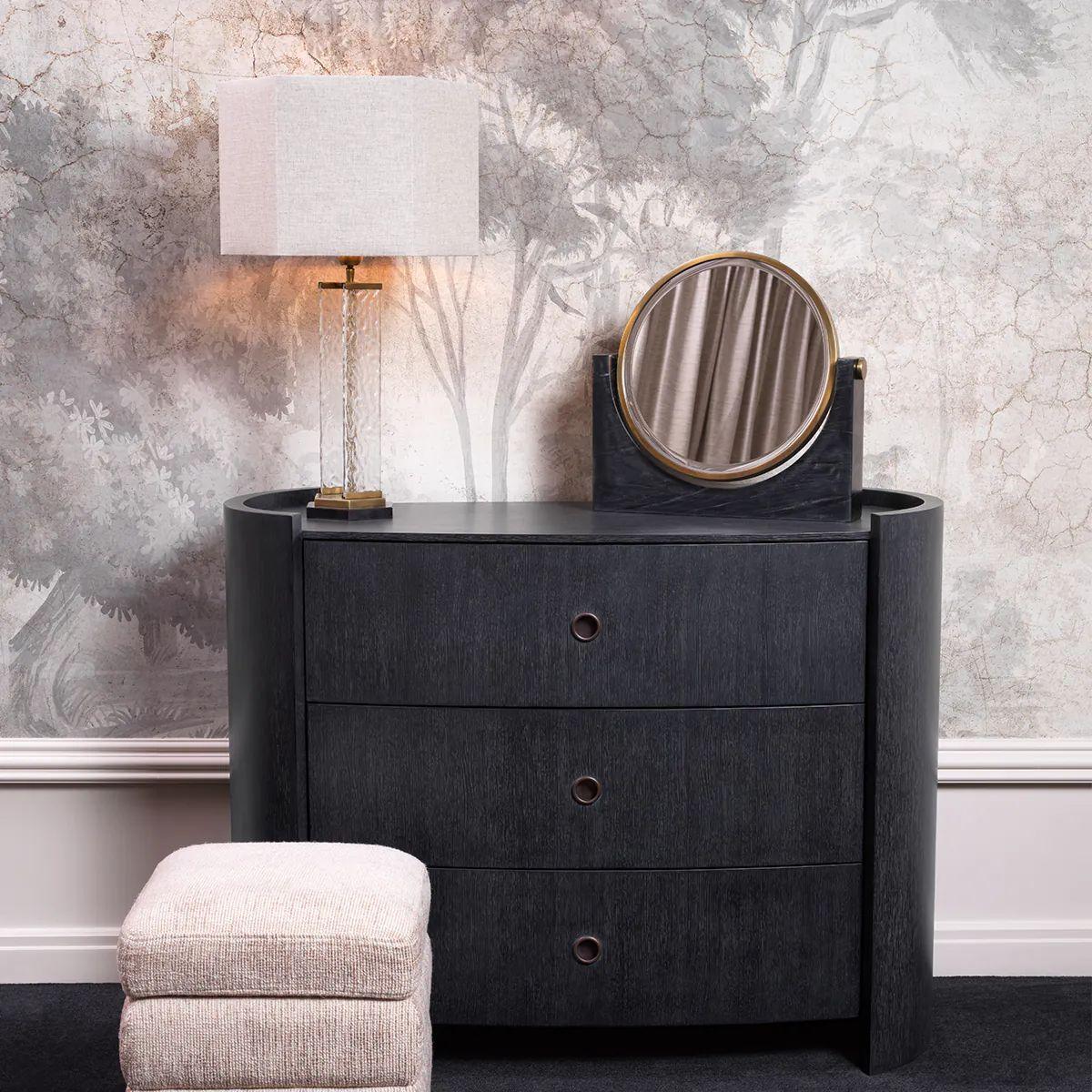 Modern Drawer dresser – Charcoal Grey Oak Veneer, Bronze Finish For Sale