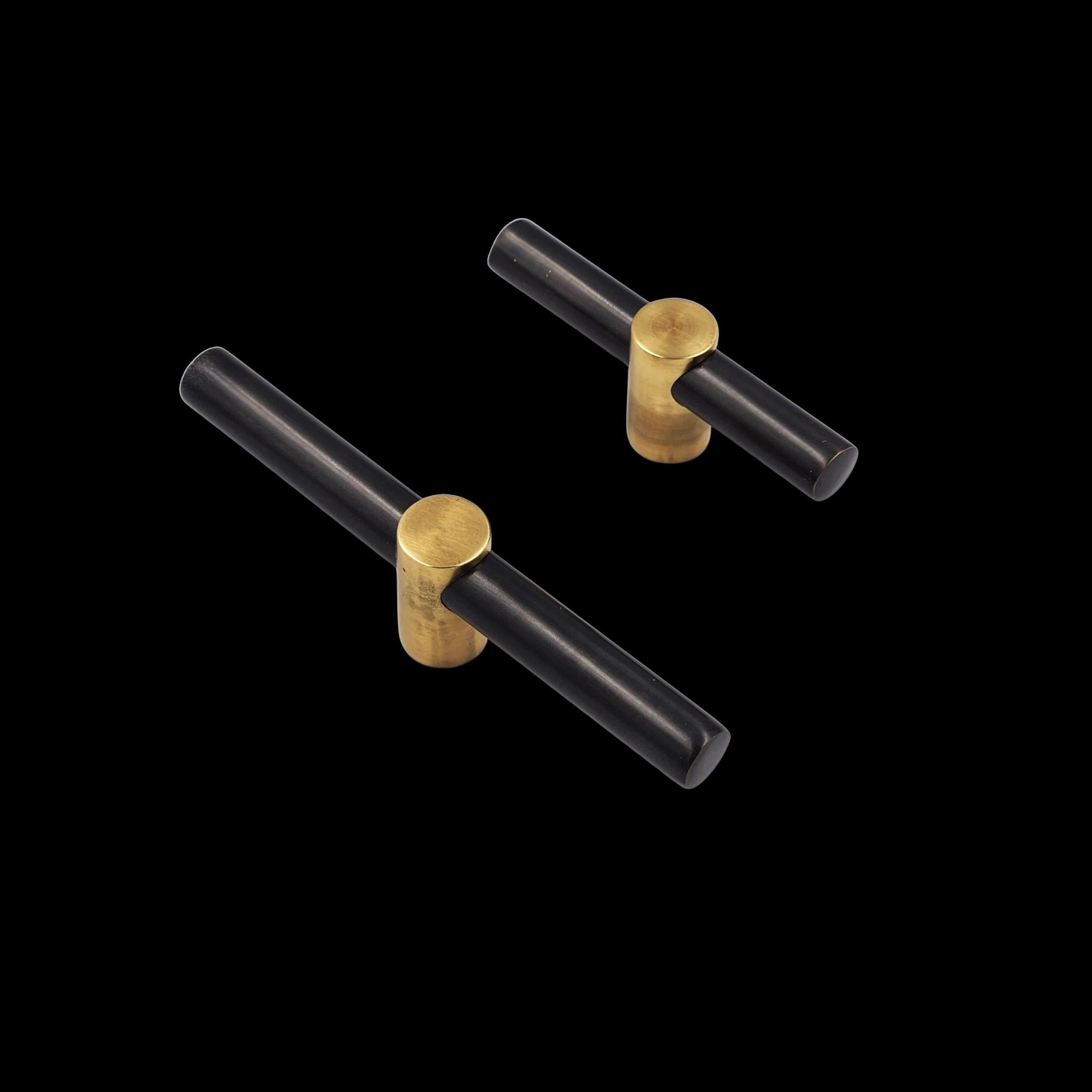 Moroccan Drawer pull  12 cm Aged gold brass with gunmetal insert. Art Deco collection For Sale