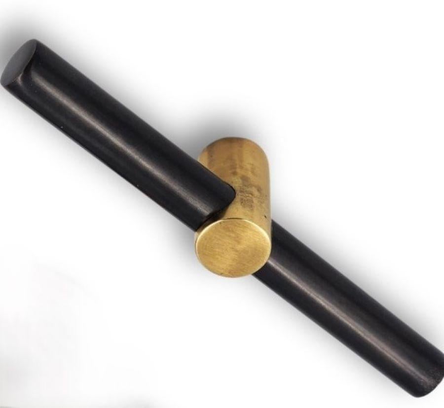 Hand-Crafted Drawer pull  12 cm  Gunmetal brass with aged gold detail. Art Deco collection For Sale
