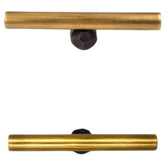 Drawer pull in aged gold brass with hammered gunmetal button  10 cm
