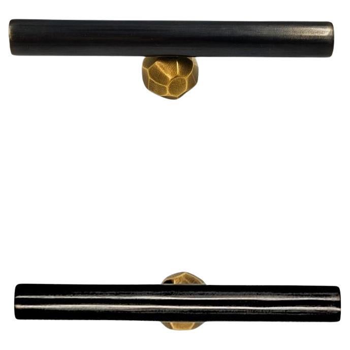 Drawer pull in gunmetal brass with hammered gold-toned button  10 cm