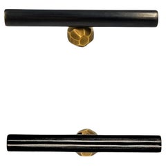 Drawer pull in gunmetal brass with hammered gold-toned button  10 cm