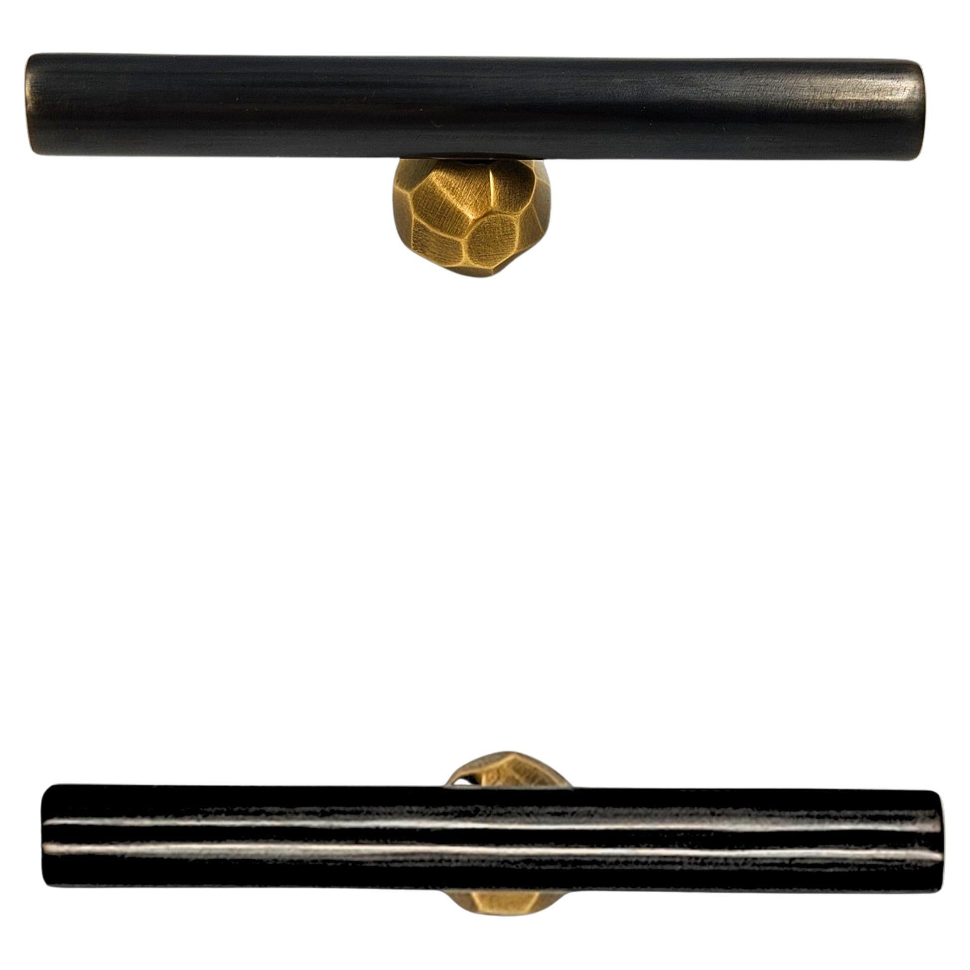 Drawer pull in gunmetal brass with hammered gold-toned button 10 cm