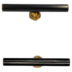 Drawer pull in gunmetal brass with hammered gold-toned button 10 cm