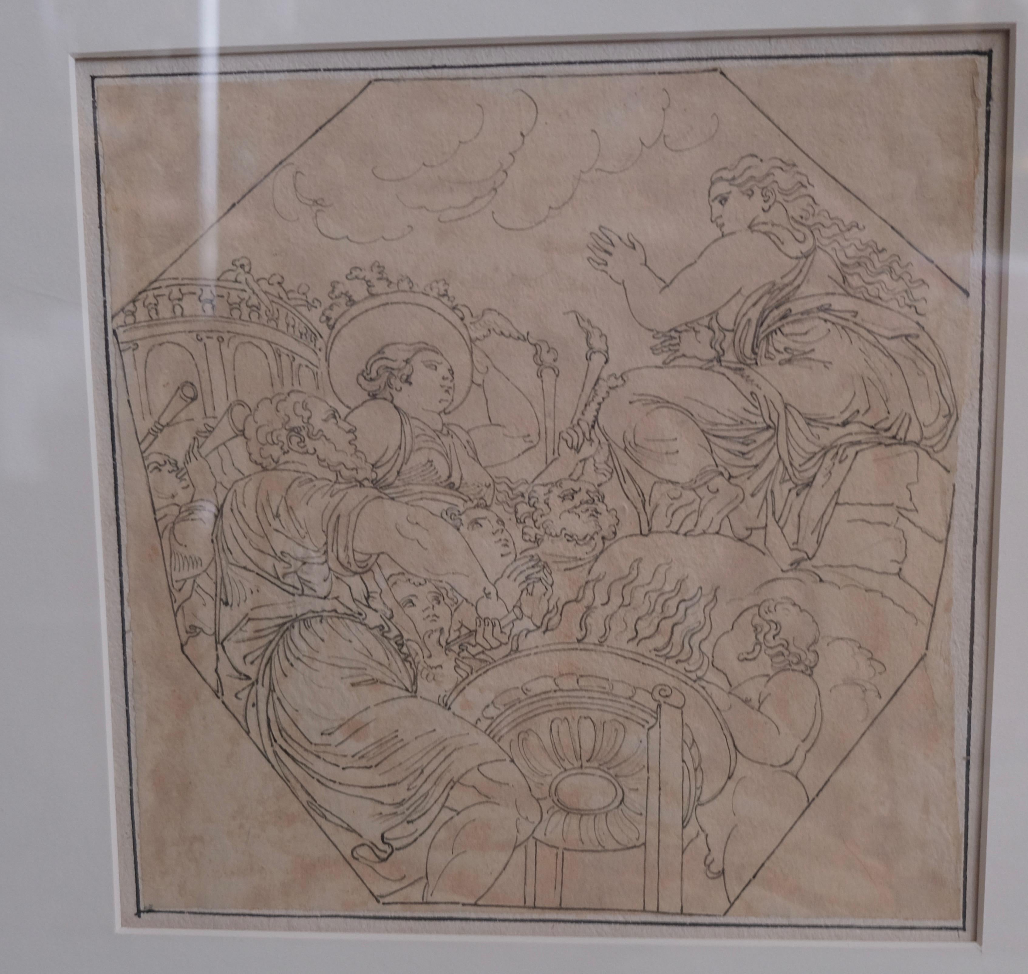 A fine drawing, ink on paper. A very decorative piece.
It is now mounted in a frame. The measurements are with frame 45×47 cm and without frame 22×22 cm.