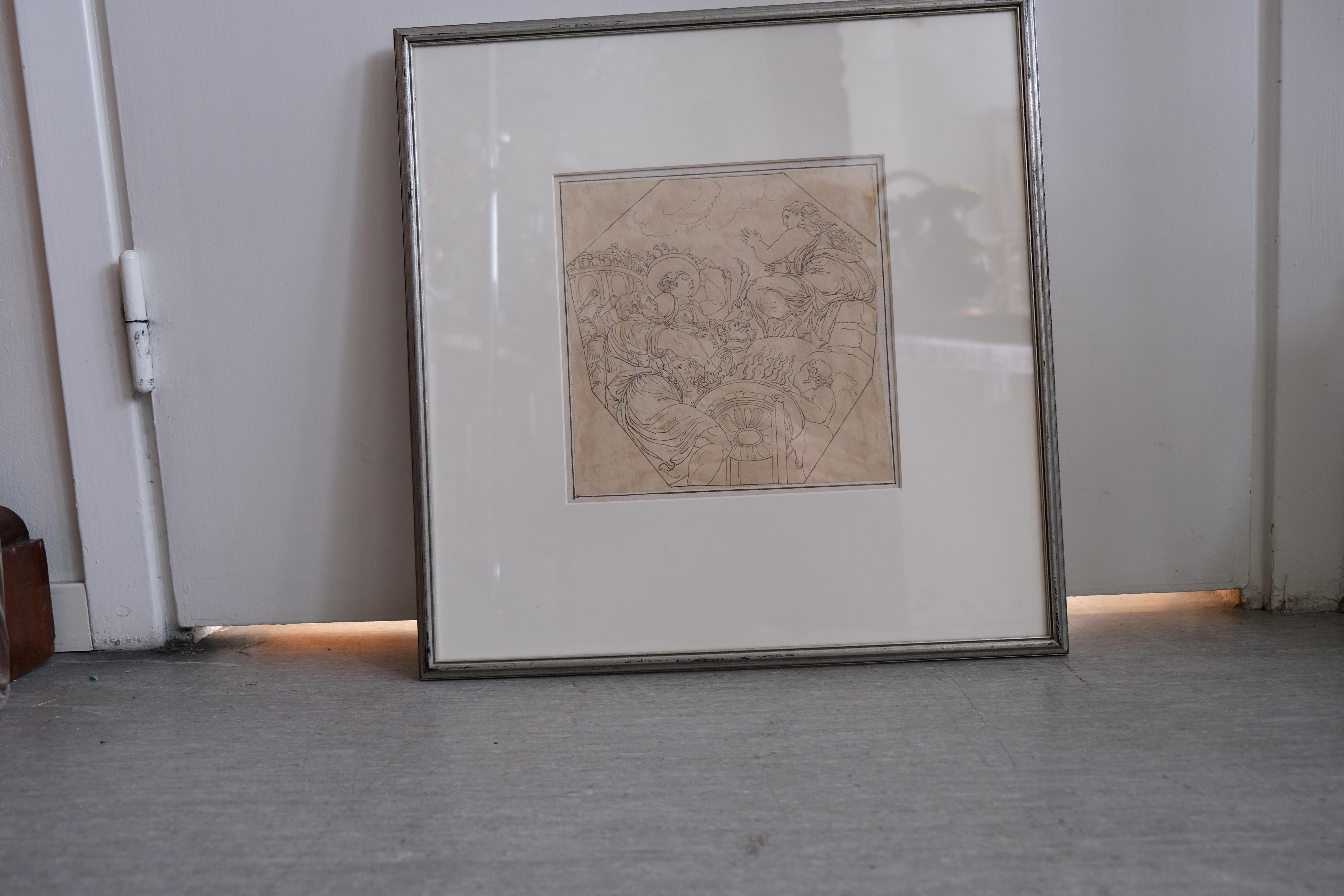 Paper Drawing 18th C For Sale
