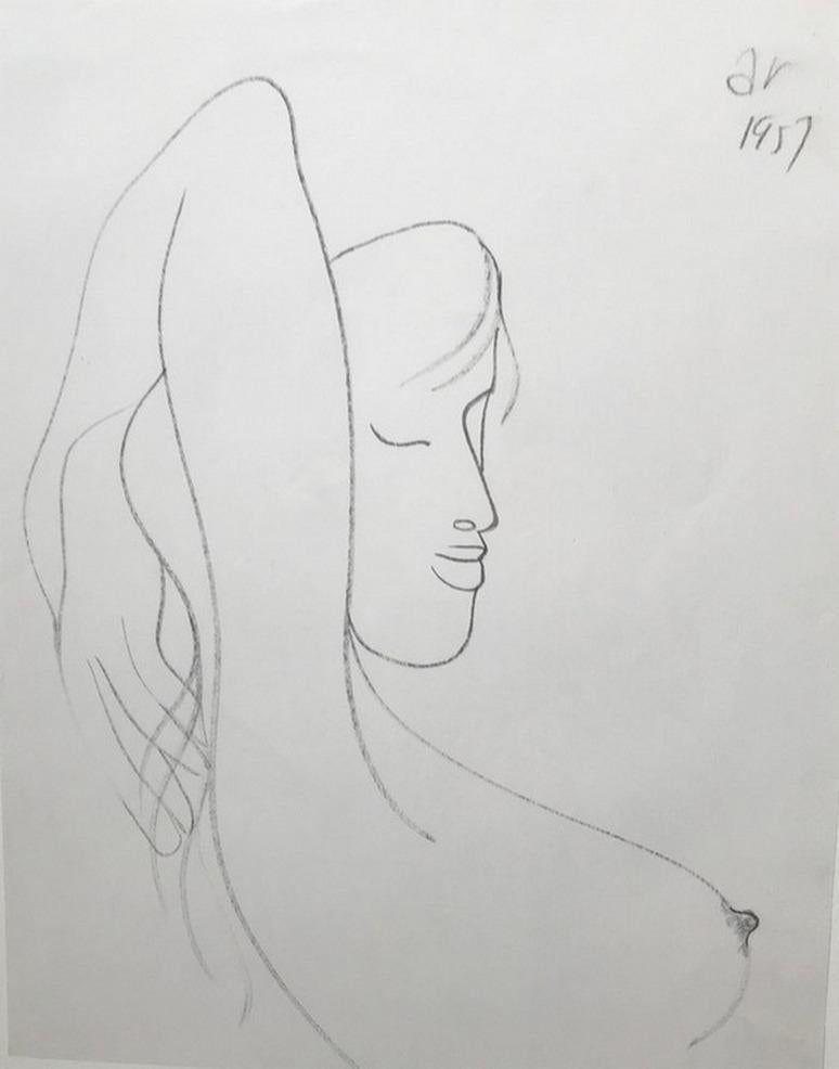 Another drawing in a single line featuring a girl bust by Albert Radoczy. Signed and dated 1957.

I have added one picture of each other drawings composing the series.
Albert Radoczy was a master at exploring the female form. Throughout his career,