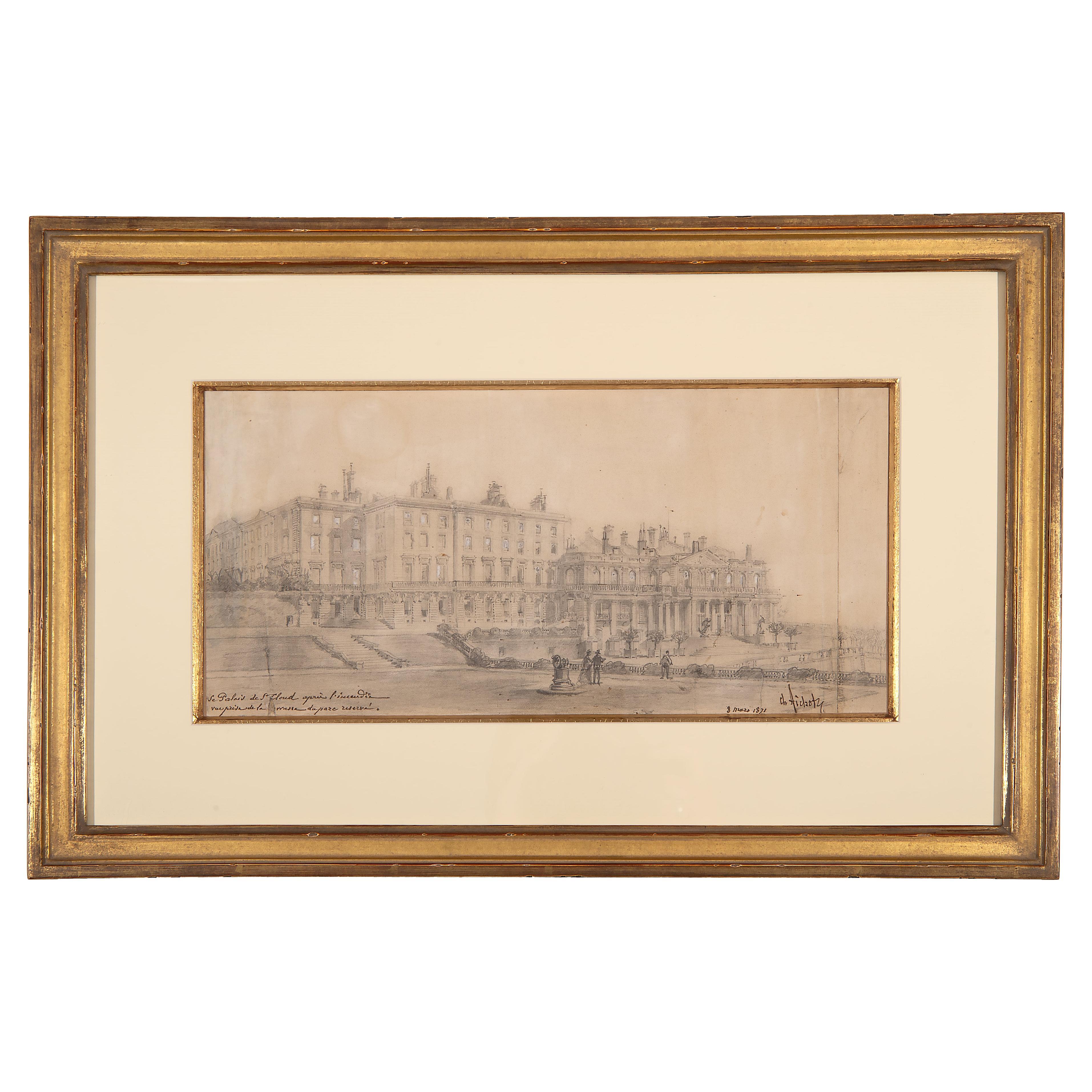 Drawing by Charles Fichot of the Ruins of the Palace of St Cloud, 1871