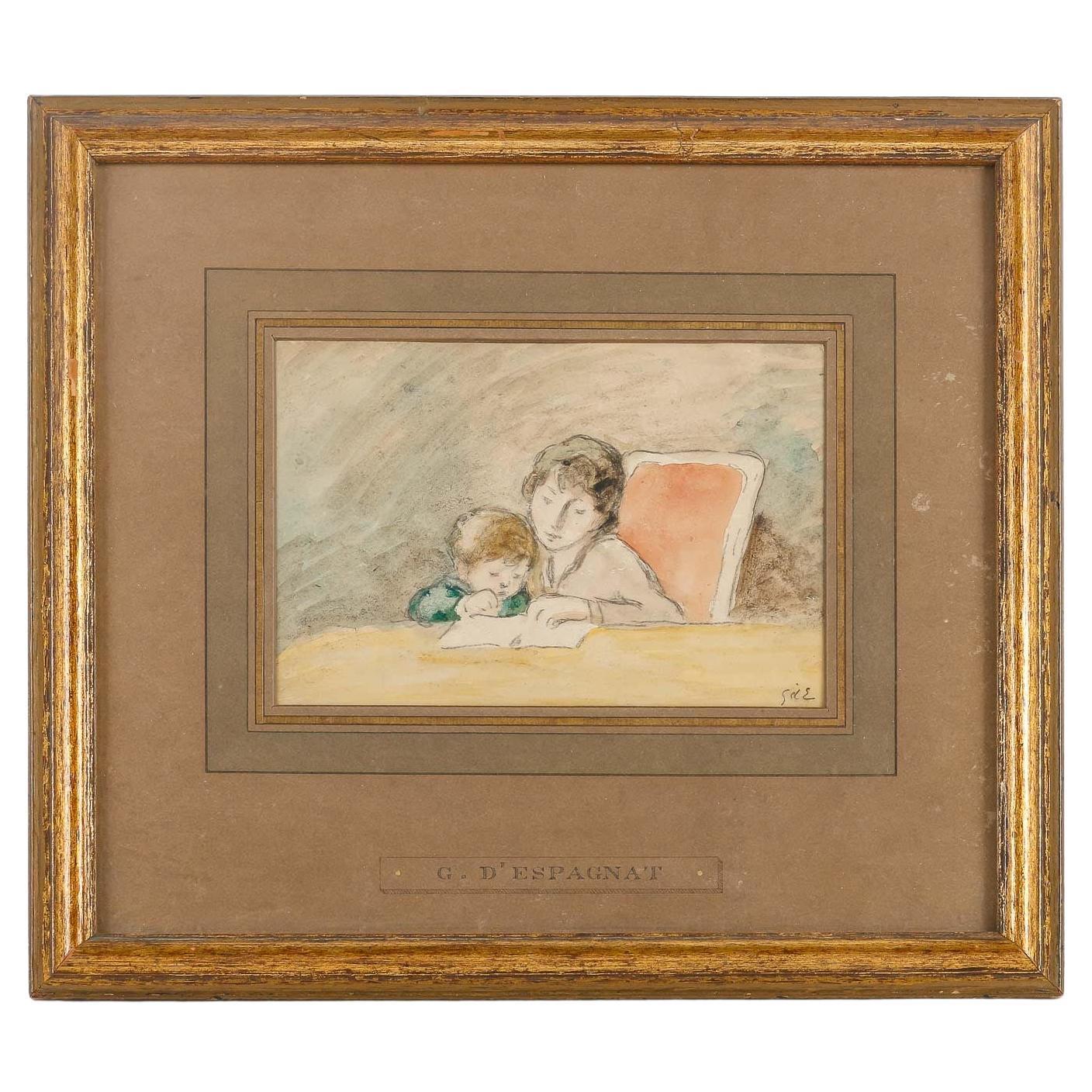 Drawing by Georges D'Espanat, Nicely Framed, 20th Century. For Sale
