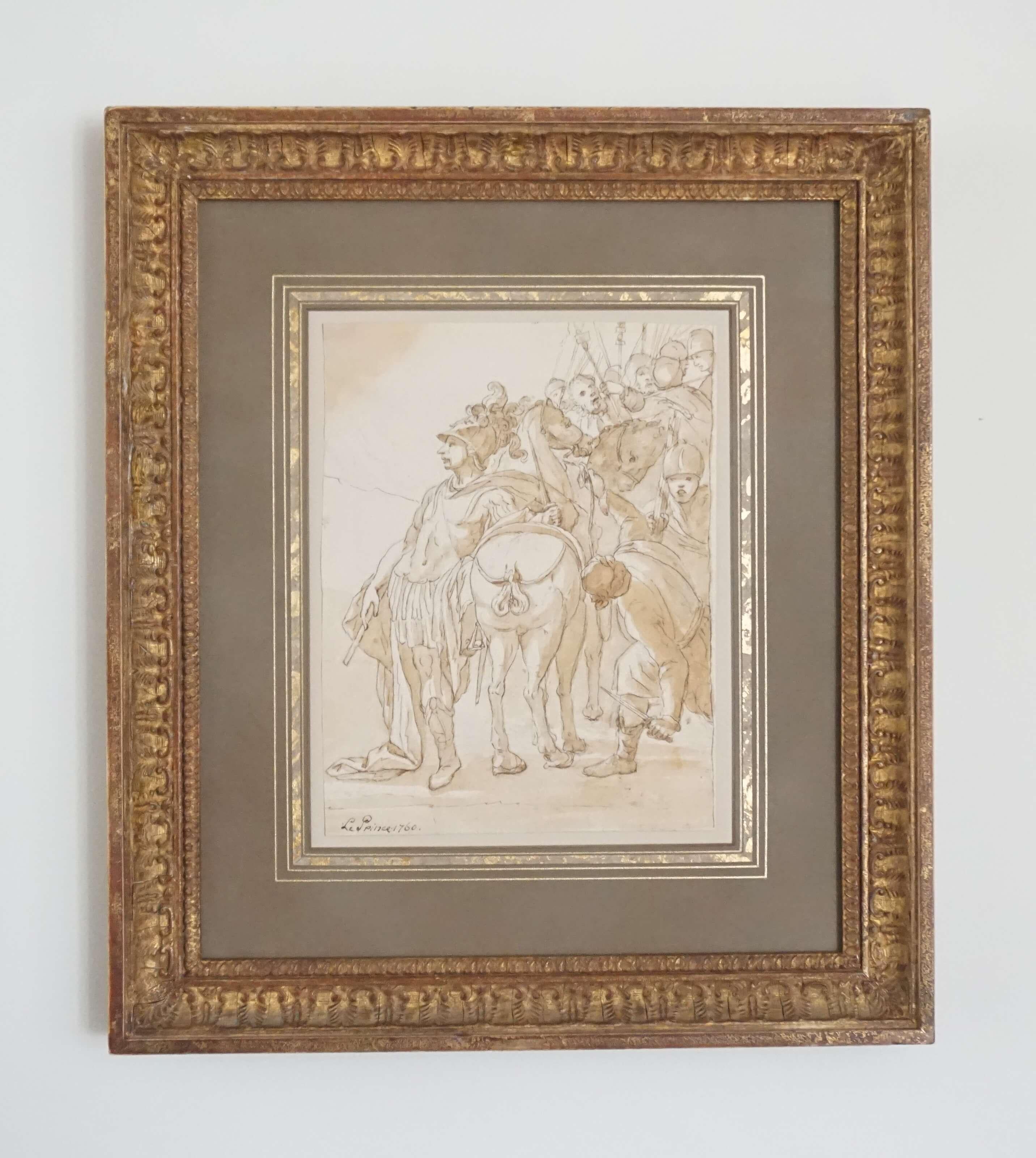 Zeichnung von Jean-Baptiste Le Prince, 1760 (Glas) im Angebot