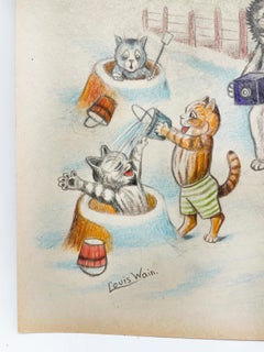 Drawing by Louis Wain "cats playing in the snow"