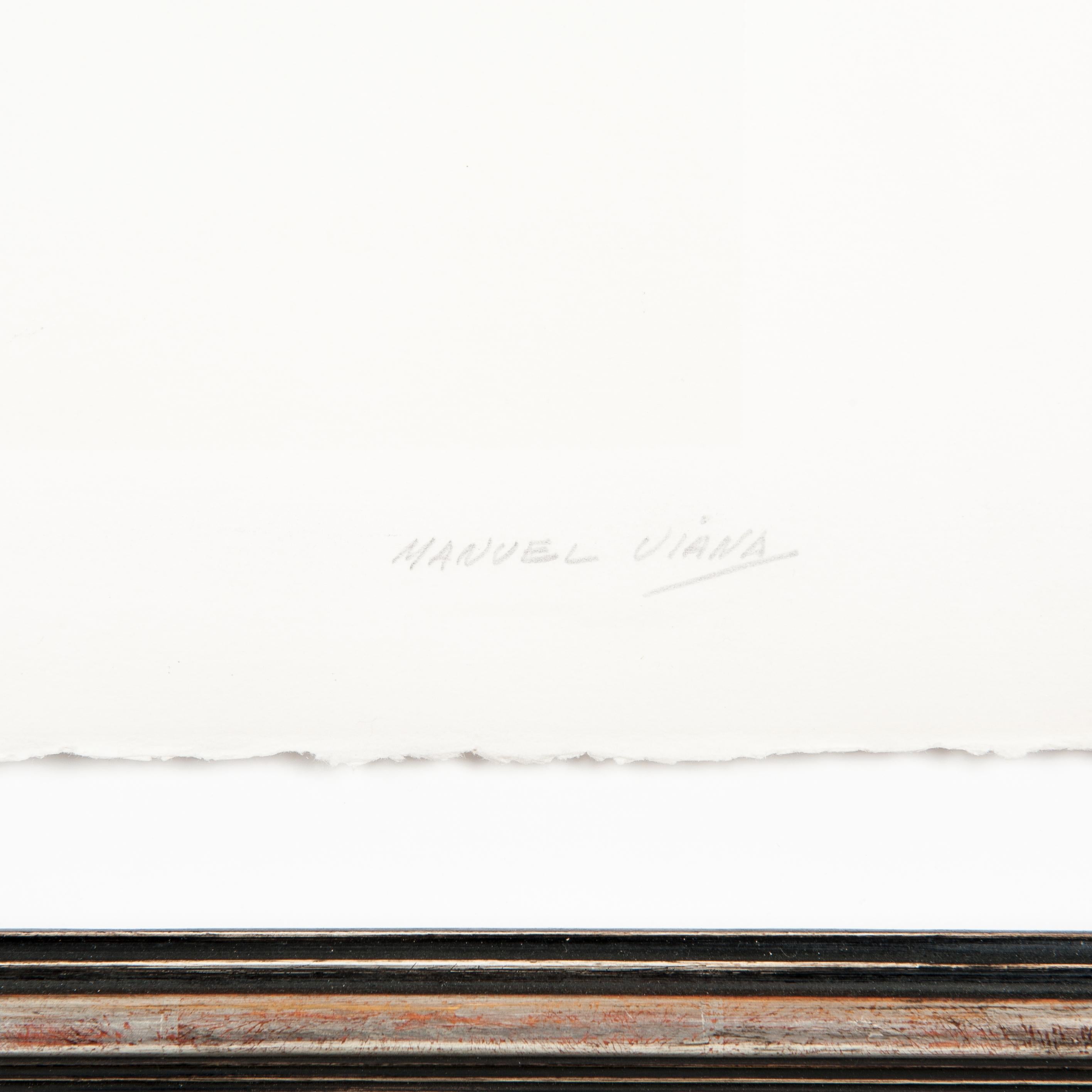 Dorato Disegno di Manuel Viana, litografia in bianco e nero, edizione limitata degli anni '70. in vendita