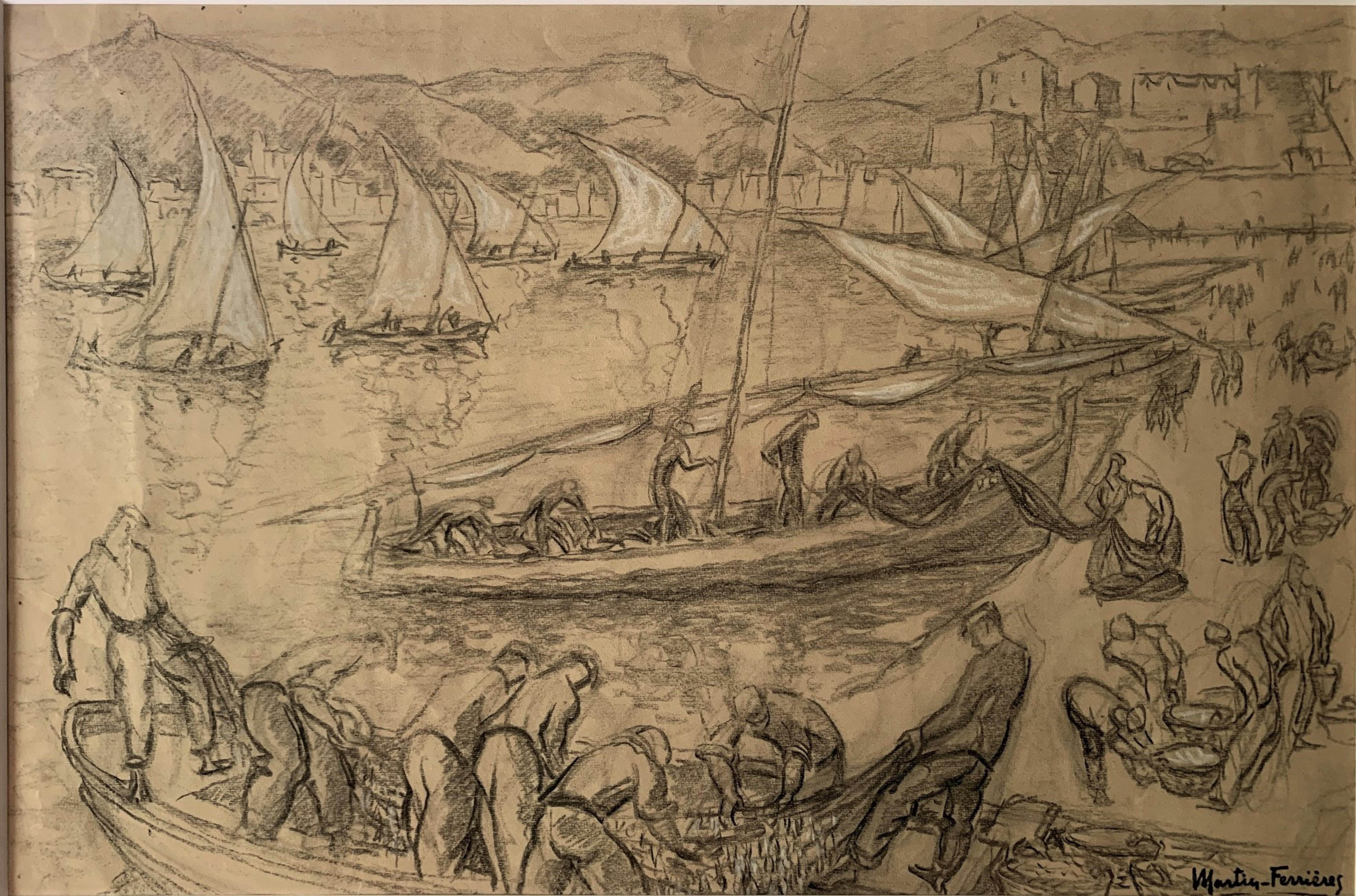 Modern Drawing Collioure by Martin-ferrières For Sale