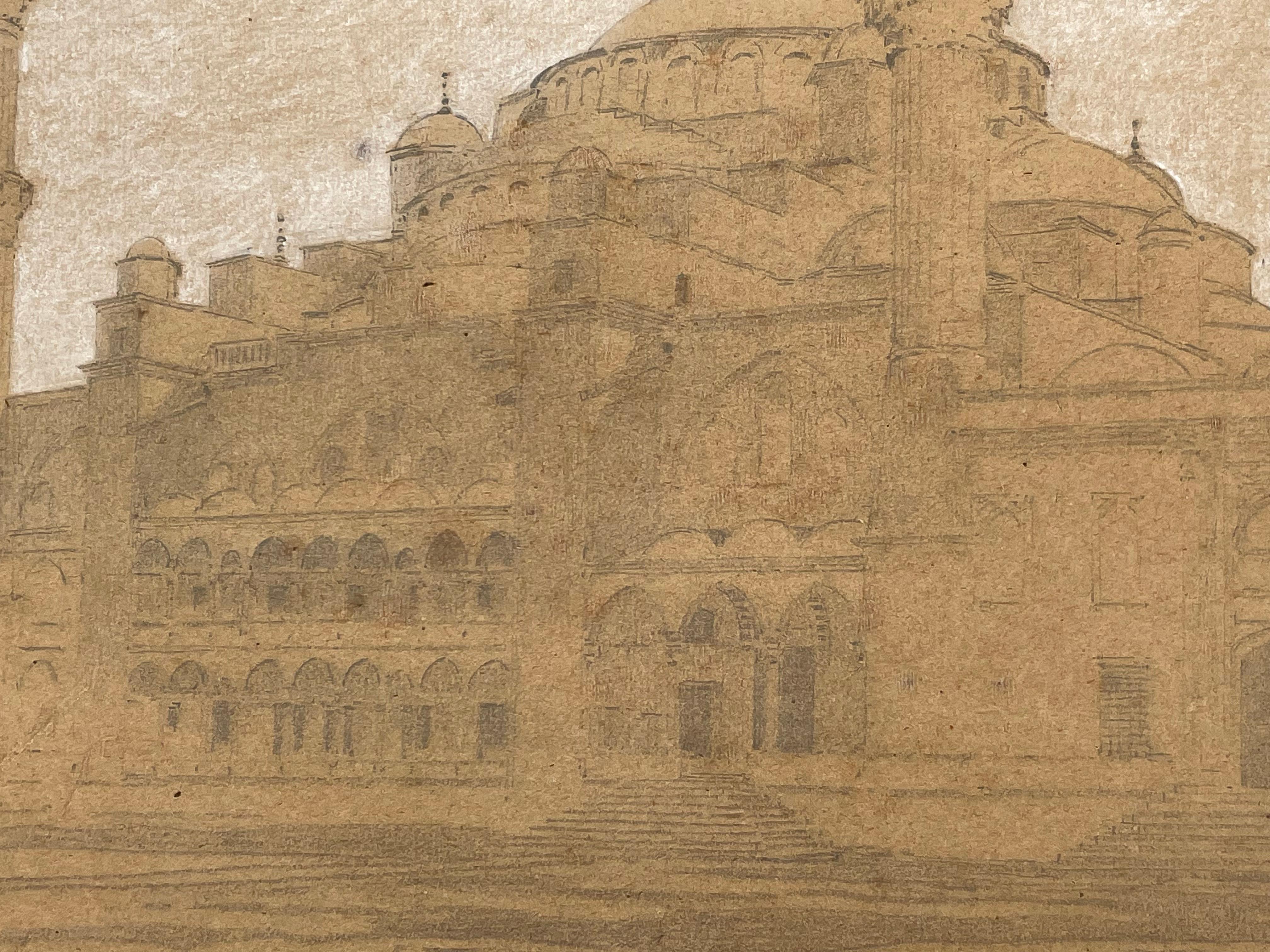 Papier Dessin de la mosquée destantinople » par a. Pasini, vers 1860 en vente