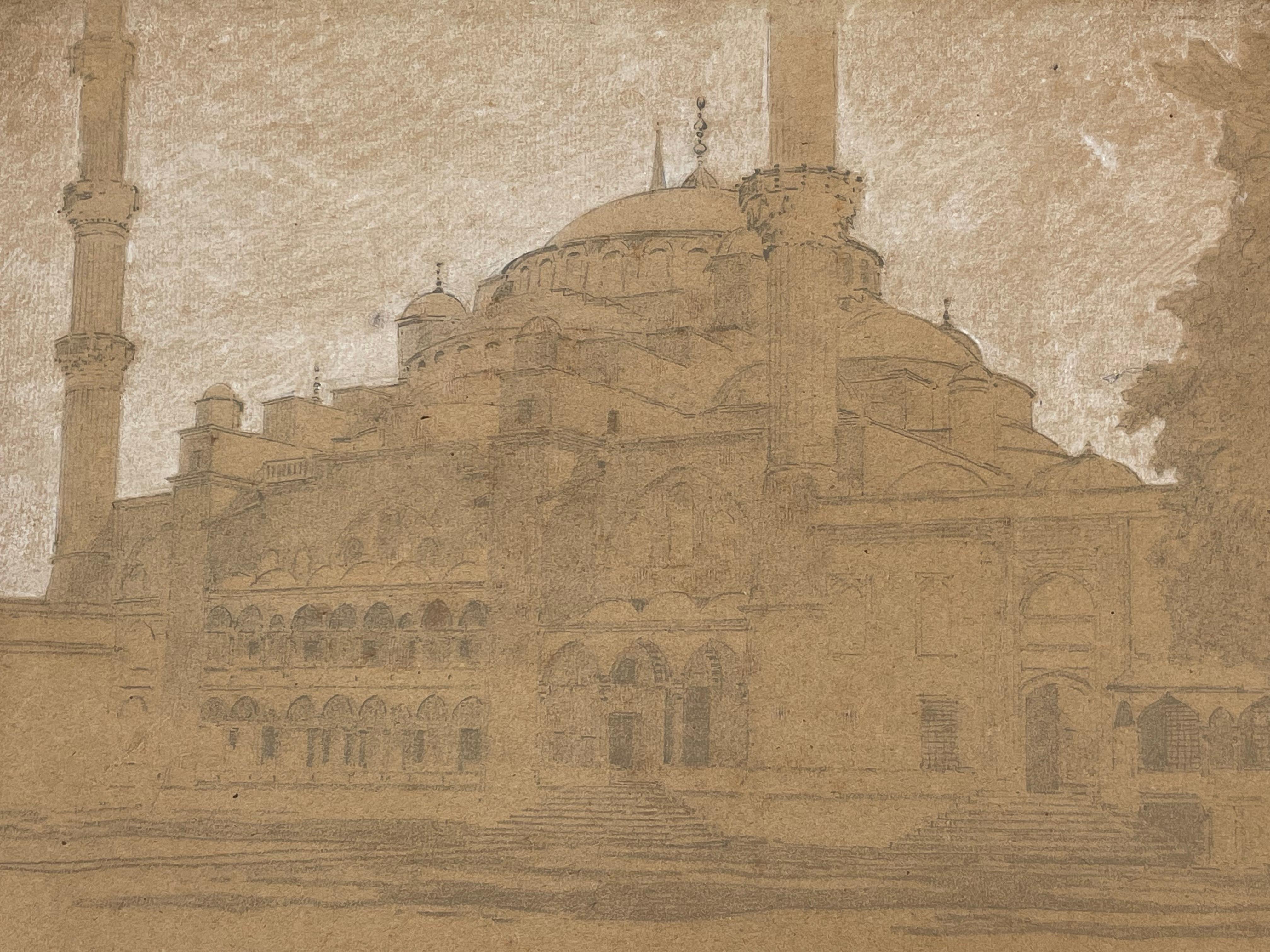 Dessin de la mosquée destantinople » par a. Pasini, vers 1860 en vente 1