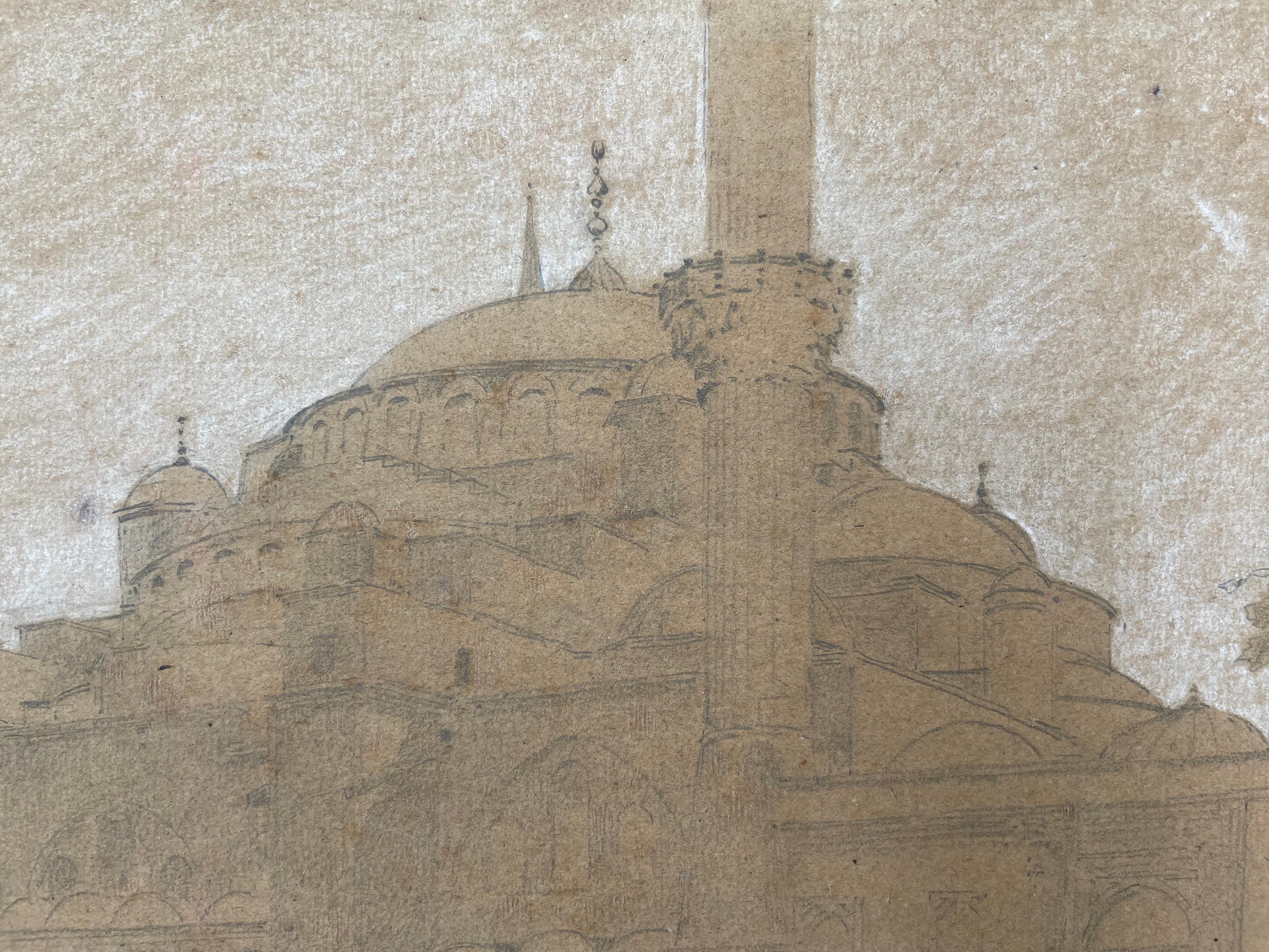 Dessin de la mosquée destantinople » par a. Pasini, vers 1860 en vente 2