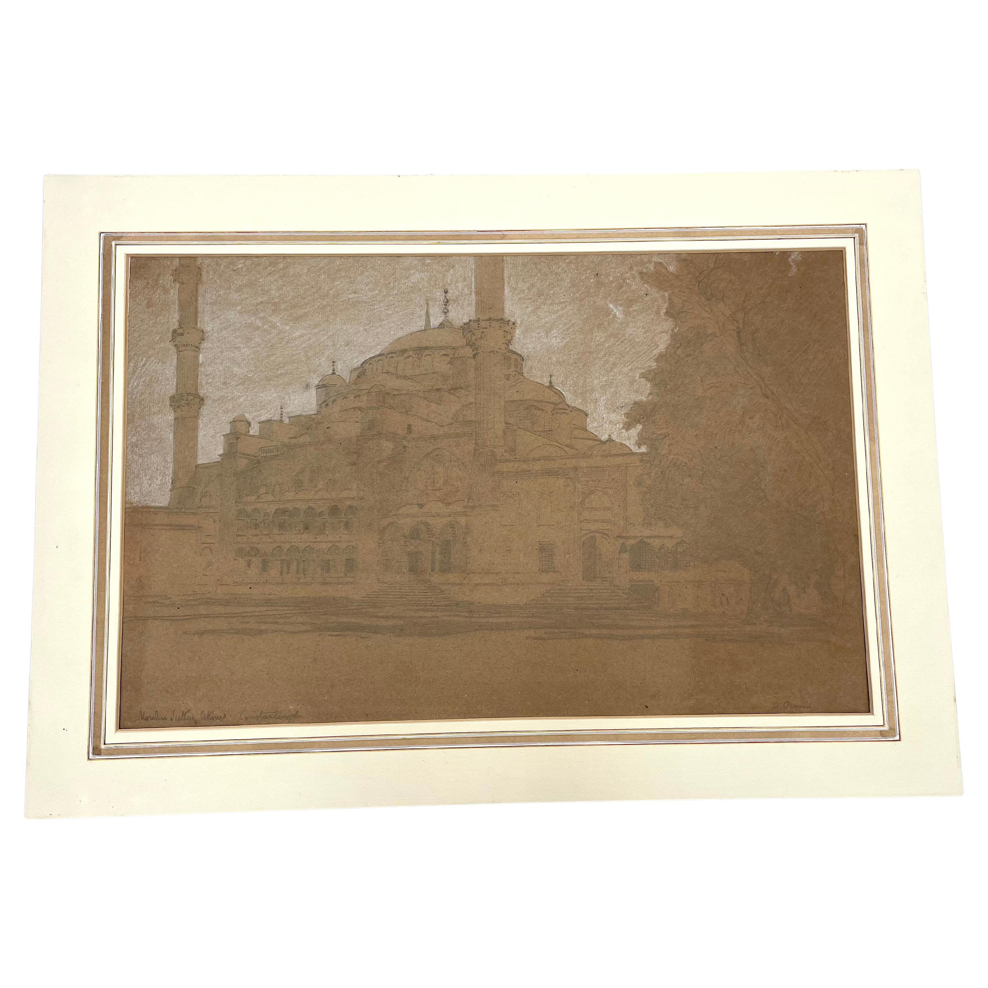 Drawing "Constantinople Mosque" by a. Pasini, circa 1860 For Sale