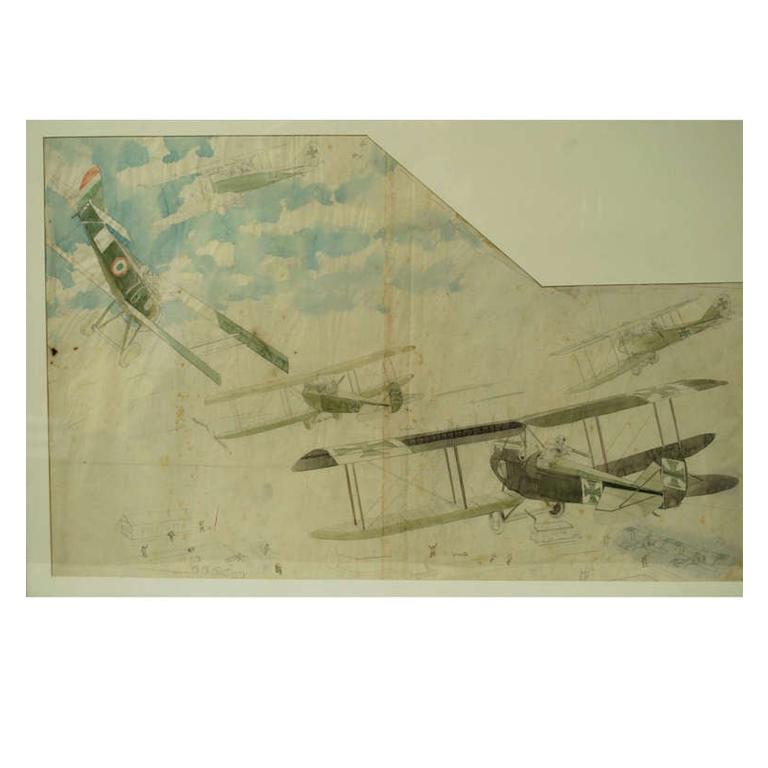 Drawing Depicting Five Fighting Biplanes, First World War