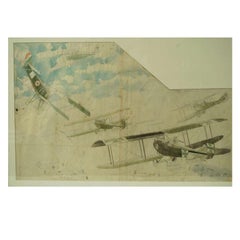 Antique Drawing Depicting Five Fighting Biplanes, First World War