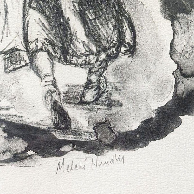 Zeichnung Hasidic-Tänzer Judaica, Porträtlithographie von Melchi Hundler 140/150 (amerikanisch) im Angebot