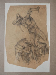 Dessin, nu masculin avec des éléments symboliques classiques/industriels par Dusan Gakovic