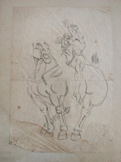 Drawing, male nude with classical symbolic elements by Dusan Gakovic