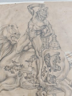 Drawing, male nude with classical symbolic elements by Dusan Gakovic