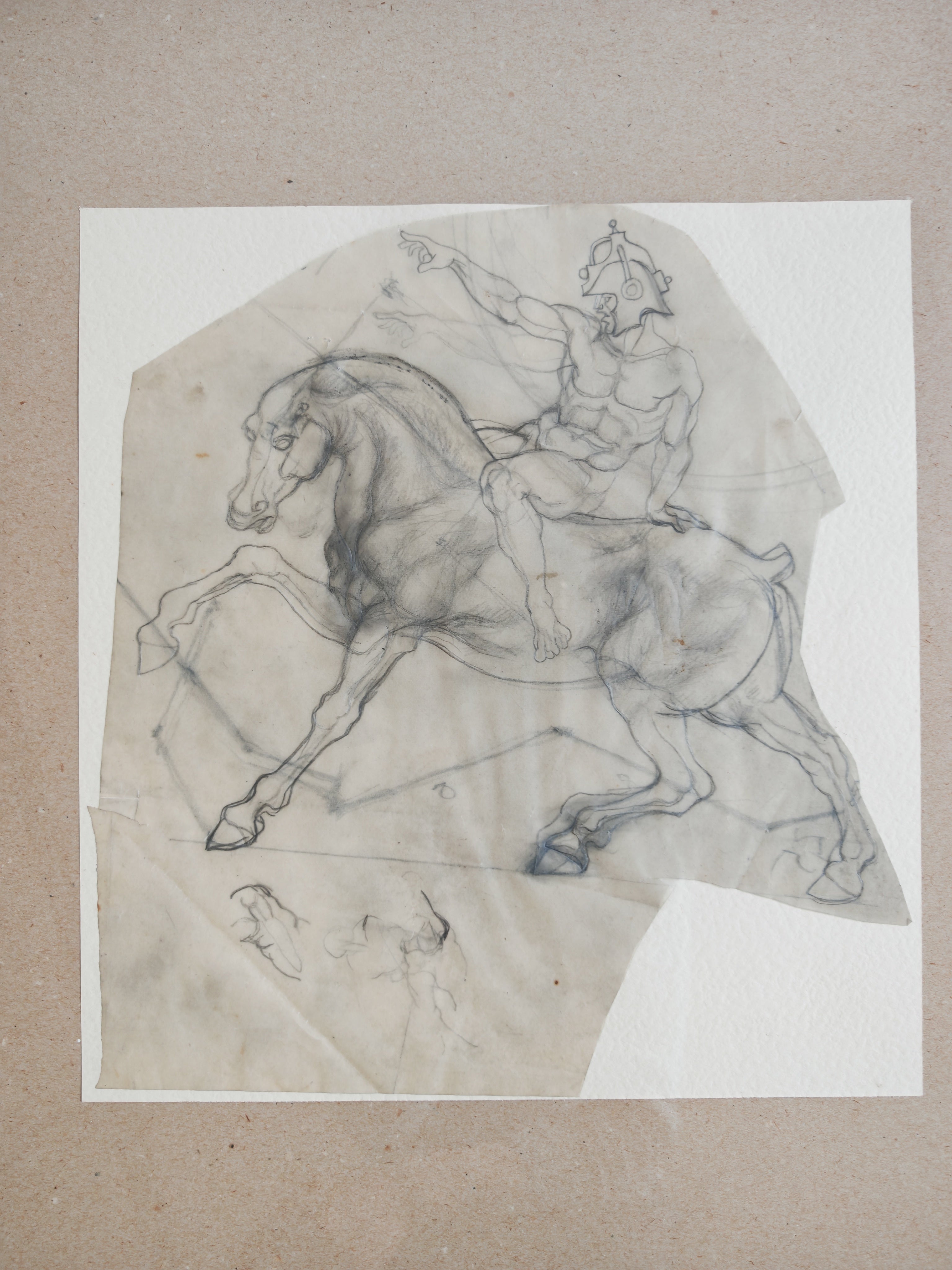 Drawing, male nude with classical symbolic elements by Dusan Gakovic For Sale
