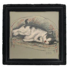Used Drawing of a Cat Curled Up in a Chair by Gladys Emerson Cook