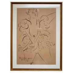 Dibujo de una bailarina sobre papel craft, años 80